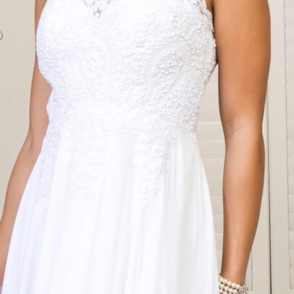 NEW LONG CHIFFON A-LINE EMBROIDERED RHINESTONES DRESS WITH ZIPPER BACK GL2311 - Picture 4 of 6